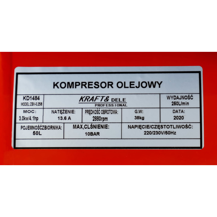 KOMPRESOR OLEJOWY SPRĘŻARKA 3KW 50L KD1484