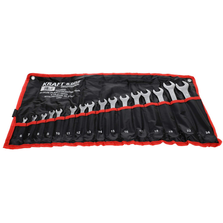 KLUCZE PŁASKO-OCZKOWE 16el. CRV 6-24mm KD10932
