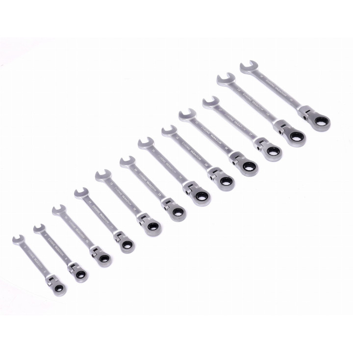 Klucze płasko oczkowe z grzechotką łamane 12el. 8-19mm KD10947