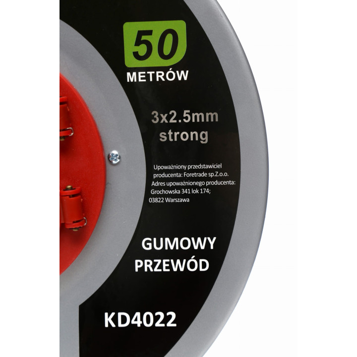 PRZEDŁUŻACZ OGRODOWY BĘBNOWY 50M 3x2,5mm KD4022