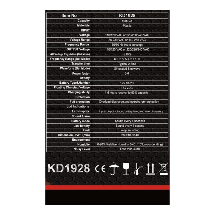 Zasilacz awaryjny UPS 1000VA LCD KD1928