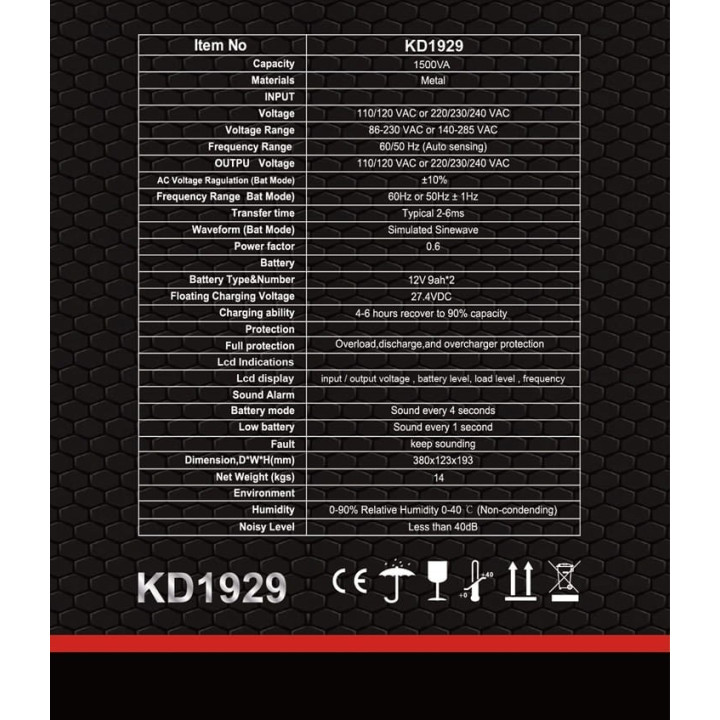 Zasilacz awaryjny UPS 1500VA LCD KD1929