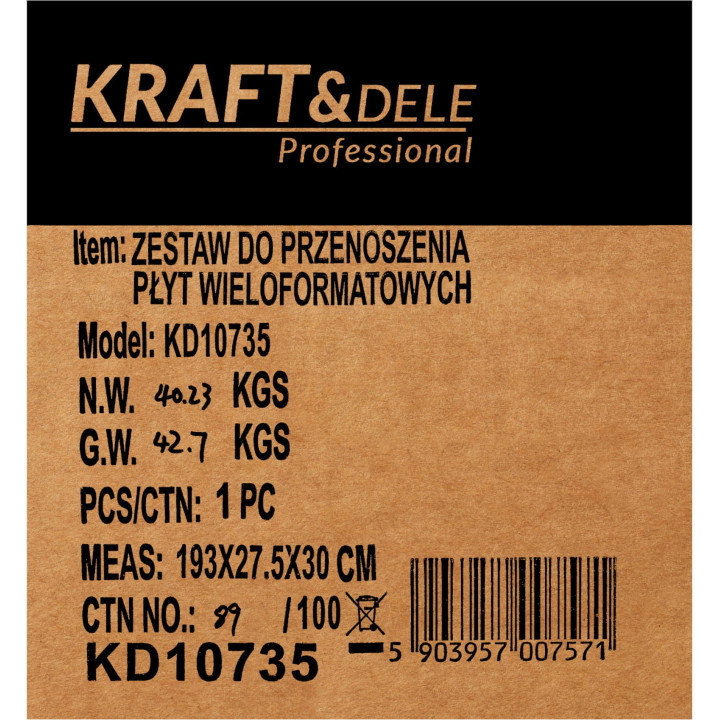 ZESTAW DO PRZENOSZENIA PŁYTEK /  SZYB DUŻEGO FORMATU 160 - 360 cm KD10735