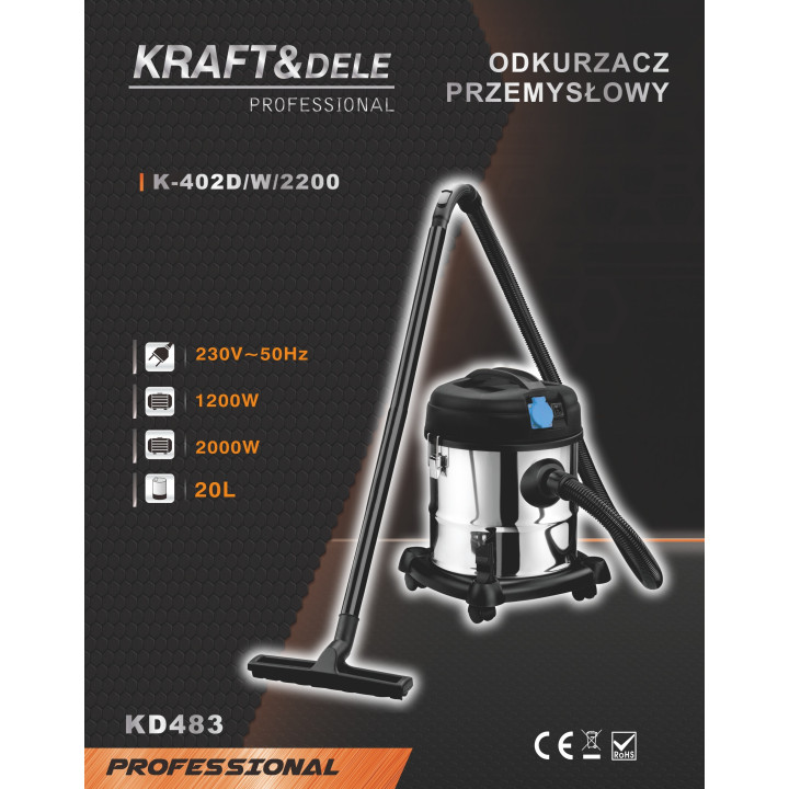 Odkurzacz przemysłowy 20L 1200W KD483