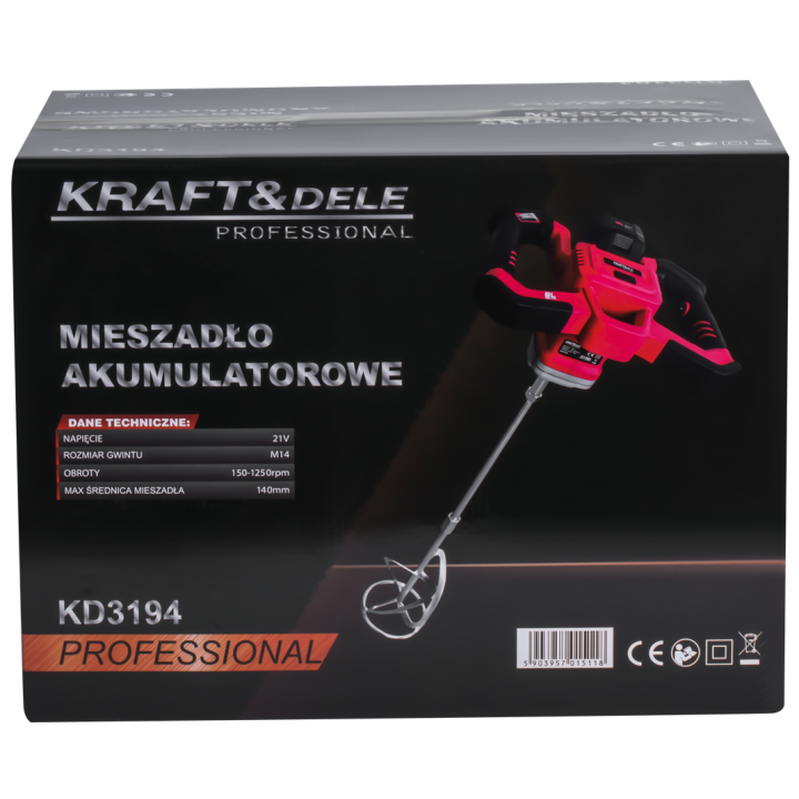 MIESZADŁO AKUMULATOROWE 21V M14 140mm BEZSZCZOTKOWE 2 x 4Ah KD3194