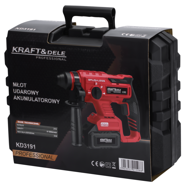 Młot udarowy akumulatorowy 21V 3J BEZSZCZOTKOWY 2 x 4Ah KD3191