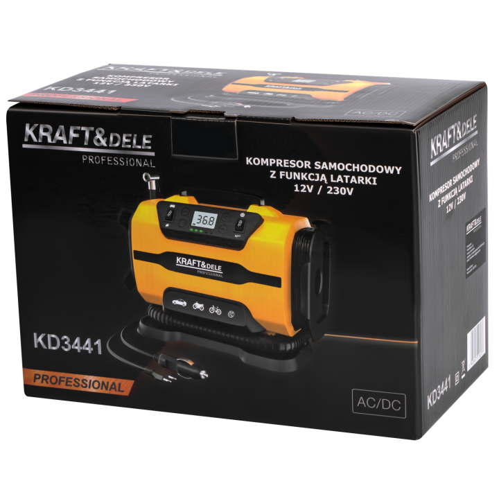 Kompresor samochodowy z funkcją latarki 12/230V KD3441