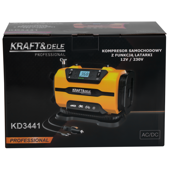 Kompresor samochodowy z funkcją latarki 12/230V KD3441