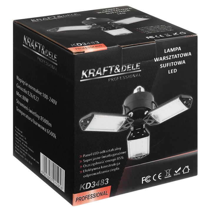 LAMPA WARSZTATOWA LED SUFITOWA SKŁADANA 80W 8500LM KD3483