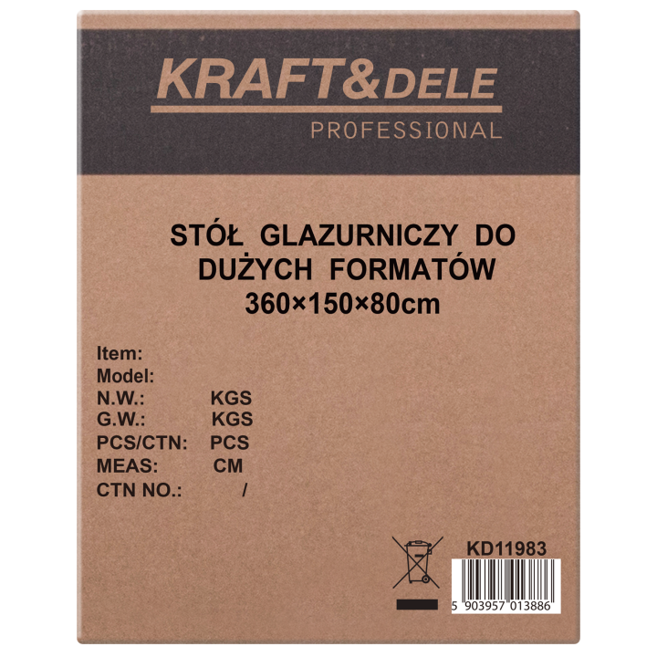 Stół glazurniczy do dużych formatów 360x150x80cm KD11983