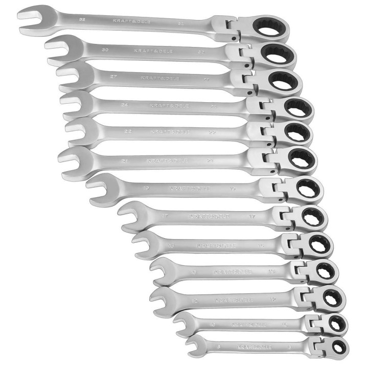 KLUCZE PŁASKO-OCZKOWE Z GRZECHOTKĄ ŁAMANE 13szt 8-32mm KD11305