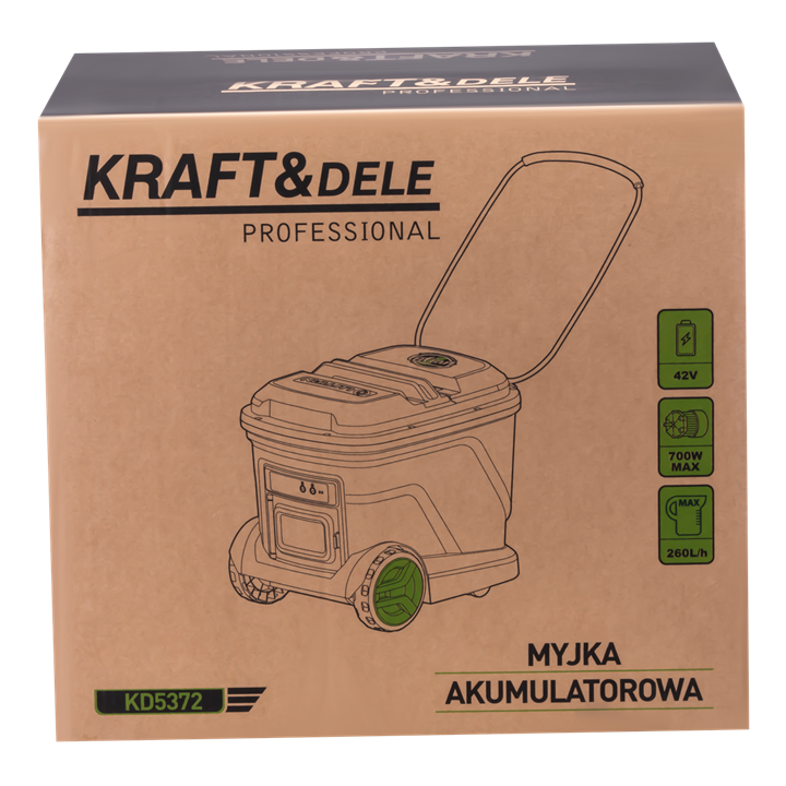 Myjka akumulatorowa ze zbiornikiem 20L 700W 42V 3000mAh 200bar 260l/h KD5372