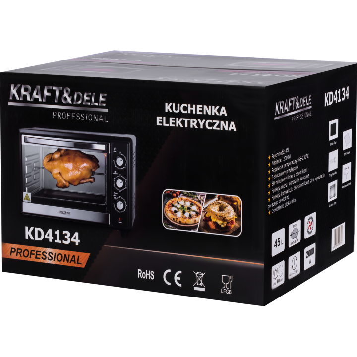 KUCHENKA ELEKTRYCZNA 45L 2000W FUNKCJA ROŻNA+AKCESORIA KD4134