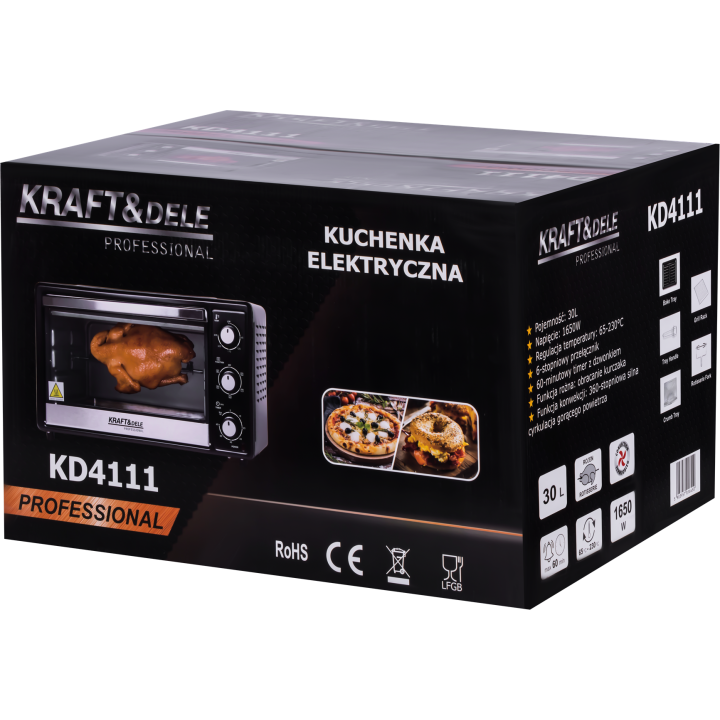 KUCHENKA ELEKTRYCZNA 30L 1650W FUNKCJA ROŻNA+AKCESORIA KD4111