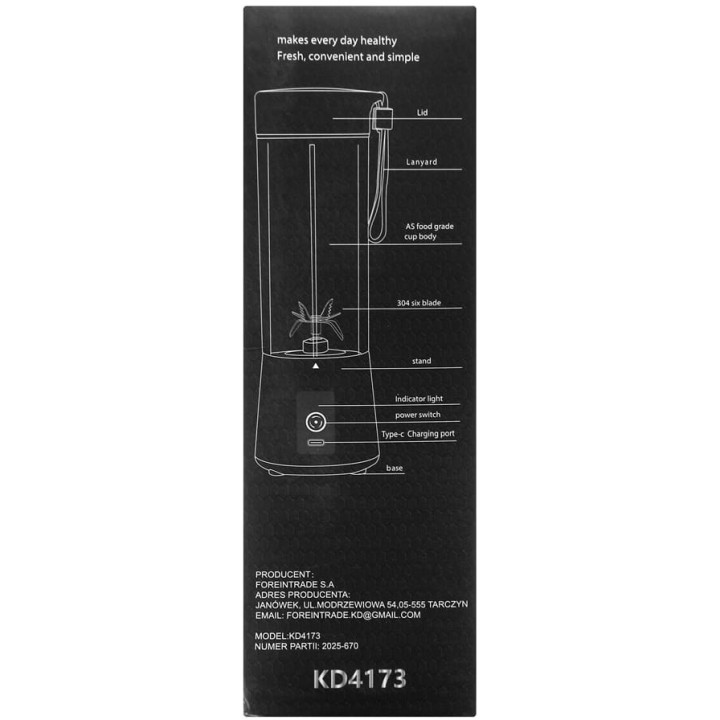 Blender akumulatorowy USB-C 400ml / 2x3000mAh KD4173