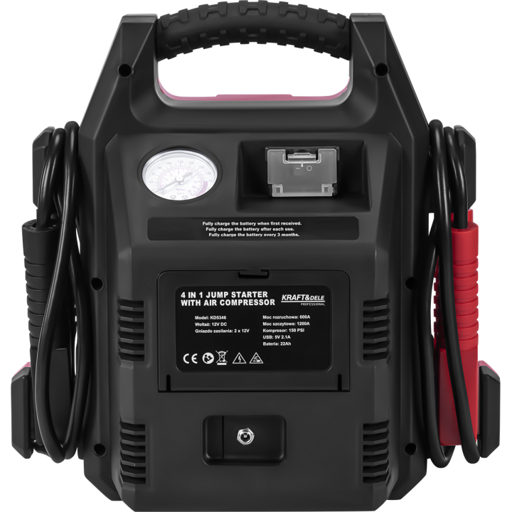 JUMP-STARTER 4w1 1200/600A 22Ah 12V + OŚWIETLENIE + KOMPRESOR KD5346