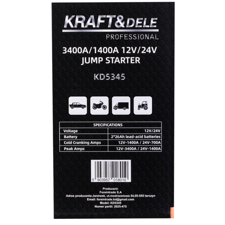 JUMP-STARTER 3400/1400A 12/24V+OŚWIETLENIE KD5345