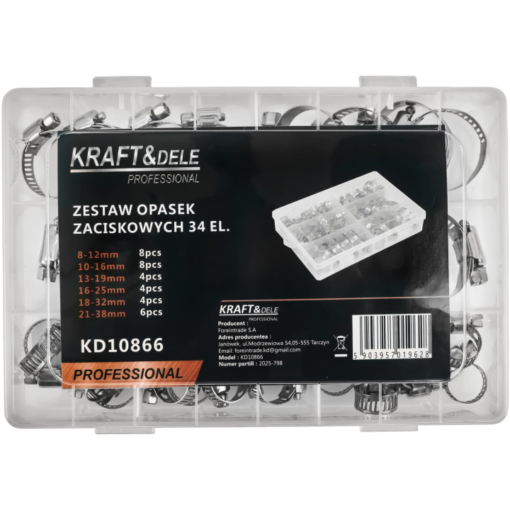 ZESTAW OPASEK ZACISKOWYCH ŚLIMAKOWYCH 34EL. KD10866
