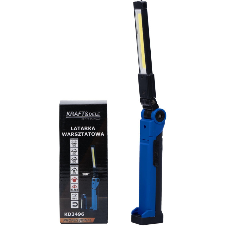 LATARKA WARSZTATOWA LED USB-C 200/400/800LM + ŚWIATŁO OSTRZEGAWCZE KD3496