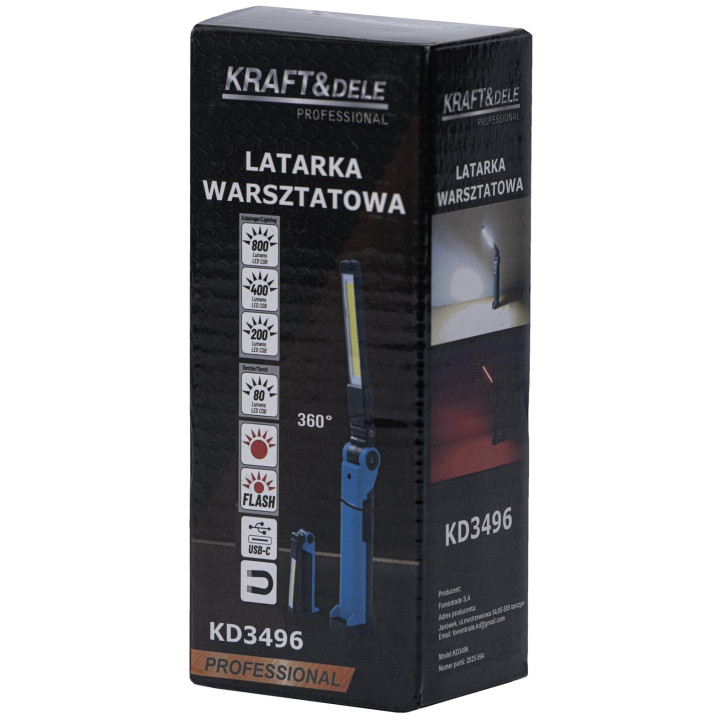 LATARKA WARSZTATOWA LED USB-C 200/400/800LM + ŚWIATŁO OSTRZEGAWCZE KD3496