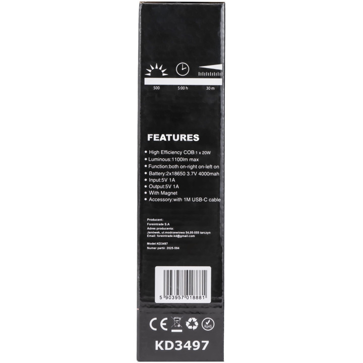 LATARKA WARSZTATOWA LED USB-C 1100LM 4000mAh KD3497