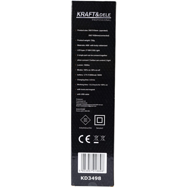 LATARKA WARSZTATOWA PODWÓJNA LED USB-C 1200LM KD3498