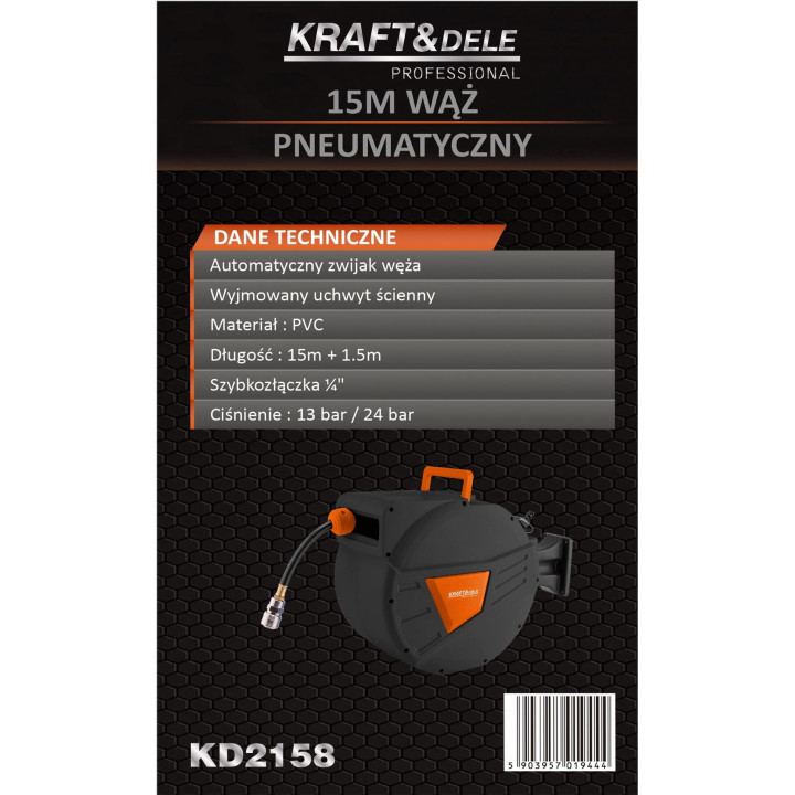 Wąż pneumatyczny zwijany 15m+1,5m 1/4" KD2158