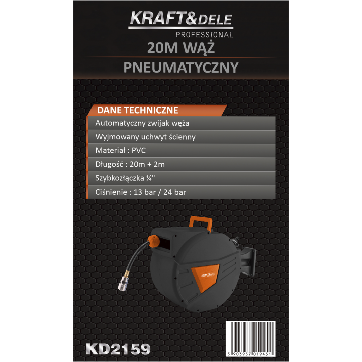 Wąż pneumatyczny zwijany 20m+2m 1/4" KD2159
