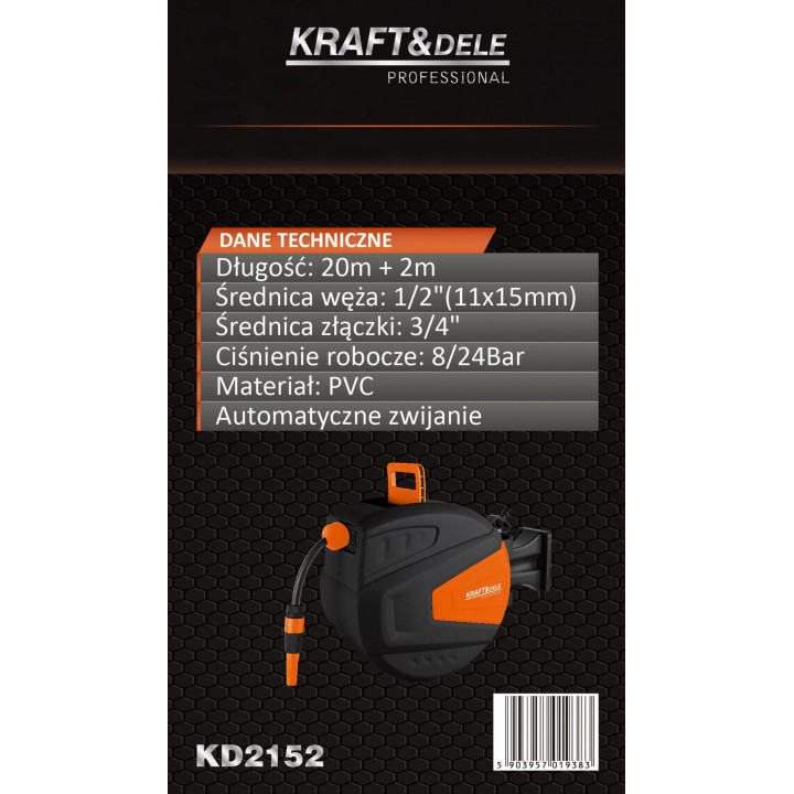 Wąż ogrodowy zwijany 20m+2m 1/2" KD2152