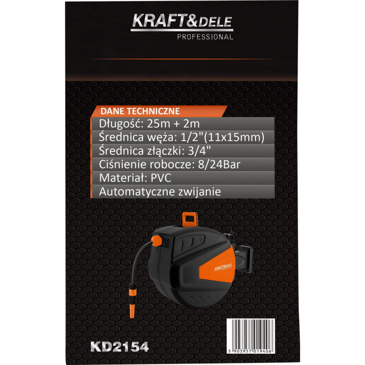 WĄŻ OGRODOWY ZWIJANY 25M+2M 1/2" KD2154