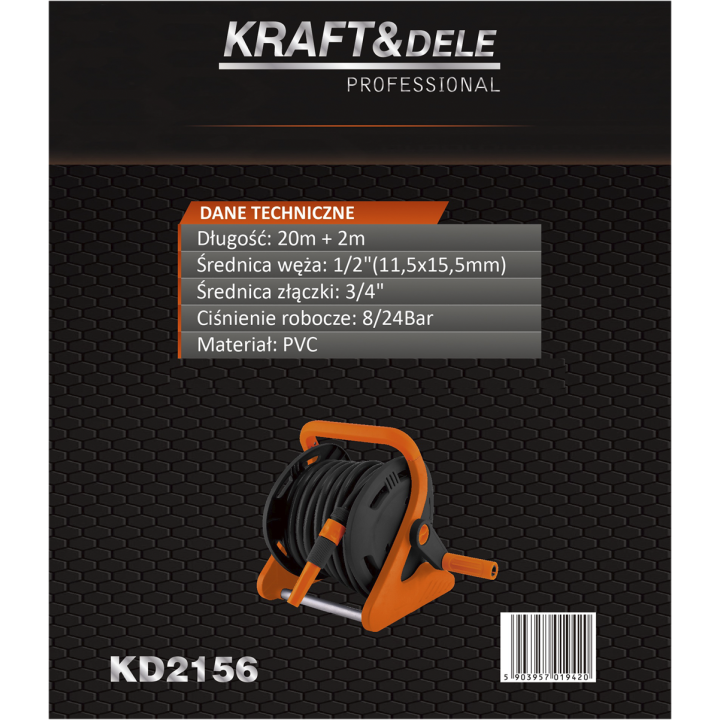 STOJAK Z WĘŻEM OGRODOWYM 20M+2M 1/2" KD2156