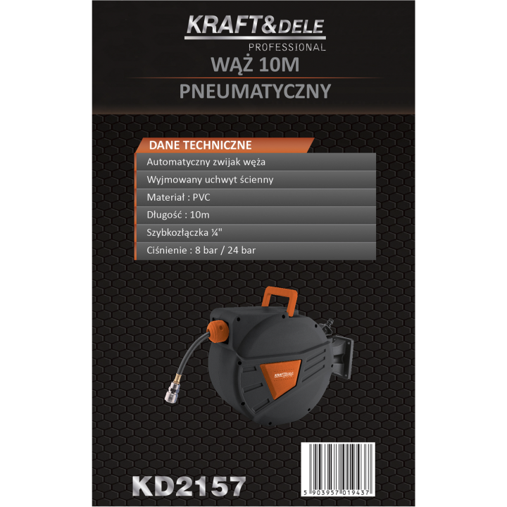 WĄŻ PNEUMATYCZNY ZWIJANY 10M 1/4" KD2157