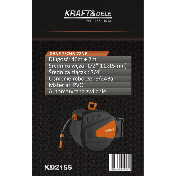WĄŻ OGRODOWY ZWIJANY 40M+2M 1/2" KD2155