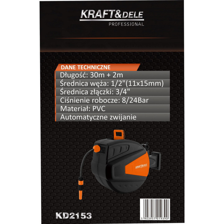 WĄŻ OGRODOWY ZWIJANY 30M+2M 1/2" KD2153