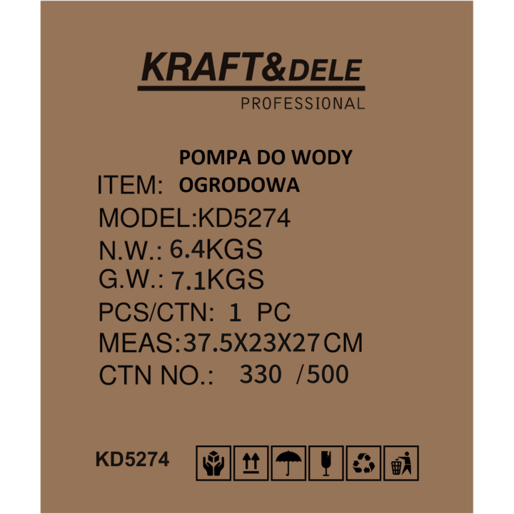 Pompa do wody ogrodowa 1500W 3700L/h KD5274